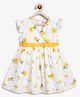 Campana 100% Cotton Woven Frill Sleeves Sunflowers Printed Dress - White & Yellow