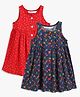 Campana Pack Of 2 Rayon Woven Sleeveless Flowers & Dots Printed Dresses - Navy & Red