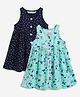 Campana Pack Of 2 Rayon Woven Sleeveless Flowers & Dots Printed Dresses - Sea Green & Navy