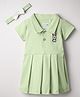 BUMZEE Cotton Knit Half Sleeves Bunny Embroidered Frock With Headband - Light Green