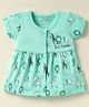 BUMZEE Cotton Knit Half Sleeves Animal Printed Front Open Dress - Sea Green