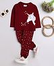 BUMZEE Cotton Knit Full Sleeves Night Suit with Unicorn Print - Maroon