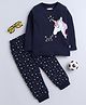 BUMZEE Cotton Knit Full Sleeves Night Suit with Unicorn Print - Navy Blue