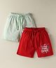 BUMZEE Cotton Knit Above Knee Length Shorts with Boat & I Need Space Text Print Pack of 2 - Red & Light Green
