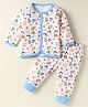 BUMZEE Cotton Knit Full Sleeves Co-Ords Night Suit With Car Print - White & Blue