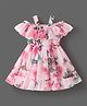 Mark & Mia Cold Shoulder Sleeves Frock with Floral Print & Frill Detailing - Pink