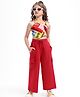 Ollington St. Cotton Lycra Sleeveless Printed Top & Knit Track Pant Set - Red