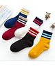 MOMISY Pack Of 5 Striped & Ribbed Tube Socks - Multi Colour