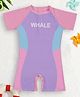 PASSION PETALS Lycra Half Sleeves Colour Blocked Legged Swimsuit - Purple & Pink
