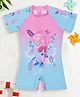 PASSION PETALS Lycra Half Sleeves Mermaid Printed Swimsuit - Light Blue & Pink