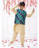 KID1 Jacquard Full Sleeves Solid Kurta Pyjama & Bandhani Designed Jacket Set - Green & Beige