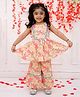 KID1 Cotton Sleeveless Floral Printed Gota Lace Embellished Kurta Sharara Set - Pink