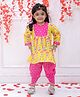 KID1 Cotton Three Fourth Sleeves Floral Motifs Printed Kurta Dhoti Set - Yellow & Pink