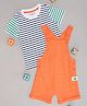 Pantaloons Baby Cotton Grasshopper Patch Detailed Dungaree With Half Sleeves Striped Tee Set - Orange