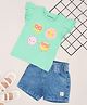 Pantaloons Baby Cotton Cap Sleeves Sun Printed Top & Shorts Set - Cabbage