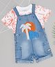 Pantaloons Baby Denim Tropical Theme Embroidered & Printed Dungaree With Half Sleeves Tee - Light Blue