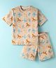 CUCUMBER Sinker Knit Half Sleeves T-Shirt & Shorts Set with Animal Print - Tan