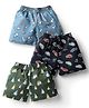 CUCUMBER Sinker Knit Above Knee Length Short With Vehicle & Boat Print Pack Of 3 - Light Blue Black & Olive Green