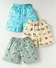 Cucumber Sinker Knit Above Knee Length Shorts With Beach Theme & Sports Theme Print Pack Of 3 - Ivory Light Blue & Green