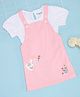 Pantaloons Baby Cotton Floral Embroidered Pinafore Dress With Half Sleeves Solid Top Set - Rose Shadow