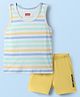 Babyhug 100% Cotton Single Jersey Knit Sleeveless Sando & Shorts Set - White & Yellow