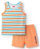 Babyhug 100% Cotton Single Jersey Knit Sleeveless Sando & Shorts Set With Stripes - Orange & Light Blue