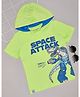 Pantaloons Junior Cotton Half Sleeves Dinosaur Printed Hooded Tee - Lime Green