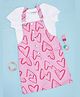Pantaloons Junior Cotton Hearts Printed Dungaree & Half Sleeves Solid Tee Set - Orchid