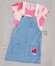 Pantaloons Junior Cotton Heart Patch Detailed Dungaree & Half Sleeves Solid Tee Set - Blue
