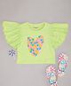 Pantaloons Junior Cotton Half Flutter Sleeves Hearts Printed Top - Sharp Green