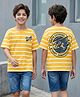 Kookie Kids Half Sleeves Drop Shoulder T-Shirt With Stripes - Yellow & White