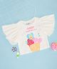 Pantaloons Junior Cotton Half Flutter Sleeves Fruits Printed Top - Bright White