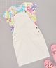 Pantaloons Junior Cotton Solid Dungaree & Half Sleeves Hearts Printed Tee Set - Bright White