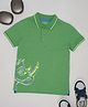 Pantaloons Junior Cotton Half Sleeves Rhinosaur Printed Polo Tee - Olive Green