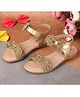 boyz n galz Bow Applique Detailed Diamonds Embellished Sandals With Velcro Closure - Gold