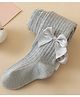 Kidofash Cotton Bow Applique Detailed Ribbed Stockings - Grey