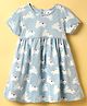 Ollypop Sinker Knit Half Sleeves Frock with Bunny Print - Light Blue