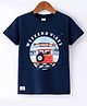 Ollypop Sinker Knit Half Sleeves T-Shirt with Beach Theme Print - Navy Blue