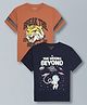 Plum Tree Pure Cotton Pack Of 2 Half Sleeves Tiger & Space Theme Printed Tees - Navy Blue & Brown