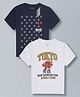 Plum Tree Pure Cotton Pack Of 2 Half Sleeves NYC & Tokyo Text Printed Tees - Off White & Navy Blue