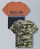 Plum Tree Pure Cotton Pack Of 2 Half Sleeves Camoflague & Rebellion Text Printed Tees - Olive Green & Brown