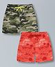 Plum Tree Pure Cotton Pack Of 2 Cool Text & Camouflage Printed Shorts - Olive Green & Red