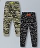 Plum Tree Pure Cotton Pack Of 2 Live To Play Text & Camouflage Printed Joggers - Black & Olive Green