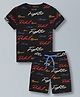 Plum Tree Pure Cotton Half Sleeves Fighter Text Printed Coordinating Shirt & Shorts Set - Black