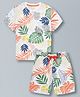 Plum Tree Pure Cotton Half Sleeves Leaves Printed Coordinating Tee & Shorts Set - Off White
