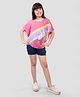 Plum Tree Pure Cotton Half Batwing Sleeves Unicorn Printed Kaftan Style Top & Shorts Set - Pink & Navy Blue