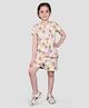 Plum Tree Pure Cotton Half Sleeves Birds & Floral Printed Coordinating Top & Shorts Set - Pink