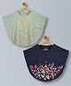 Plum Tree Viscose Pack Of 2 Half Batwing Sleeves Chill Out Text & Floral Printed Poncho Tops - Green & Navy Blue