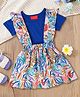 Pspeaches Cotton Half Sleeves Solid Tee & Leaves Printed Skirt Set - Multi Colour