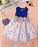 Pspeaches Cotton Sleeveless Floral Applique Detailed Dots Printed Dress - Blue & White